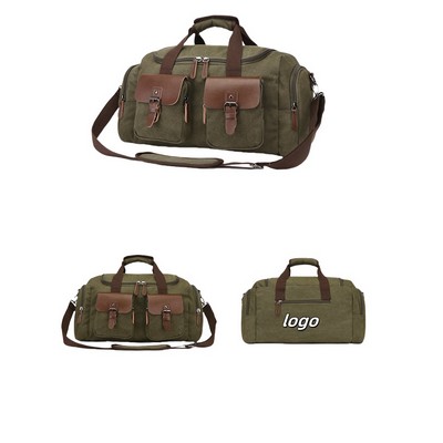 Canvas Travel Duffel Bag W/ Front Buckled Pockets