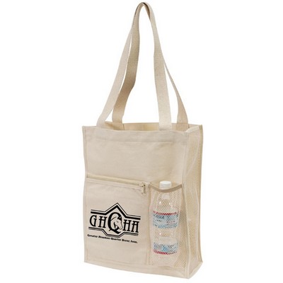 Canvas Mesh Tote Bag w/Bottle Holder (12"x15"x5")