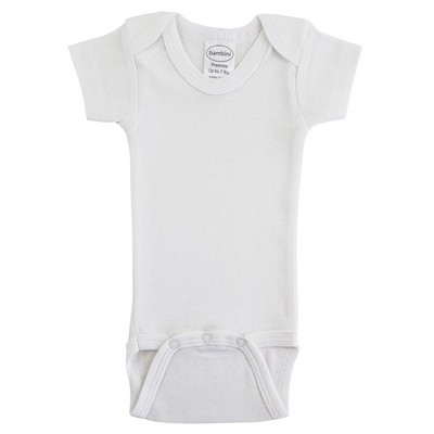 Rib Knit Short Sleeve White Preemie One Piece Body Suit