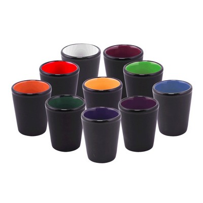 Teca: Ceramic 1.5 oz. Shots with Matte Black Exterior and Colored Interior.