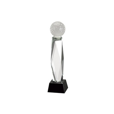 11 1/2" x 2 3/4" Clear Crystal Golf Ball on Faceted Tower