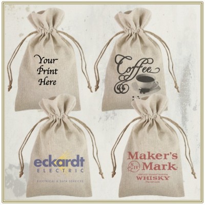 6"x 10" Custom Printed Natural Linen Bag with Jute Drawstring