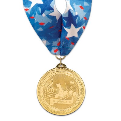 2" Music Brite Laser Medal w/ Stock Millennium Neck Ribbon