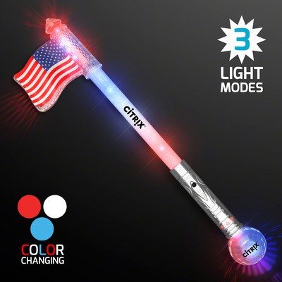 Flashing American Flag LED Jumbo Wand - Domestic Print