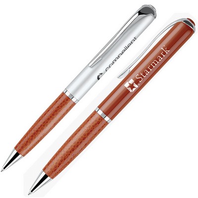 Twist Action Ballpoint Pen w/ Leatherette Barrel & Chrome Accents (OUTDATED)