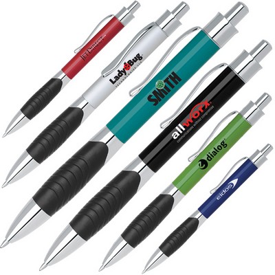 Click Action Aluminum Ballpoint Pen w/ Chrome Clip & Accents