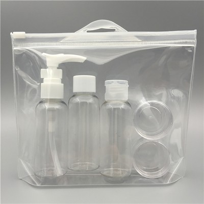 Food Safe Plastic Cosmetic Travel Sub Bottle Set w/A Clear Zipper Lock Bag (4 Bottles)