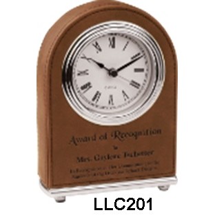 Leatherette Desk Clock - Dark Brown/Engraves Black