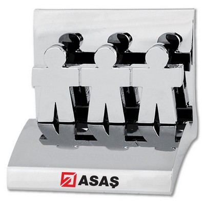 Holding Hands Chrome Business Card Holder