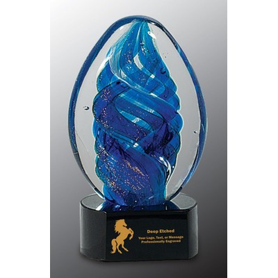 6" Blue Oval Swirl Art Glass Award