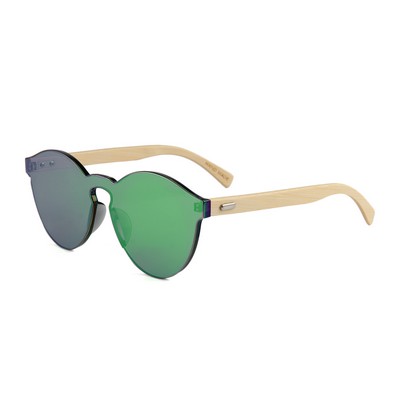 Bamboo Sunglasses - Green Mirror Lenses - Matte Black Frames