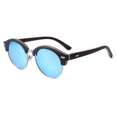 Ebony Wood Arms - Blue Mirror Polarized Lens - Ebony Wood Frames