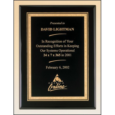 Airflyte® Black Stained Piano-Finish Plaque w/Brass Plate & Gold Florentine Border (9"x 12")