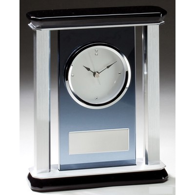 Smoked Glass Desk Clock with Pillars, 7-1/2" x 9"H