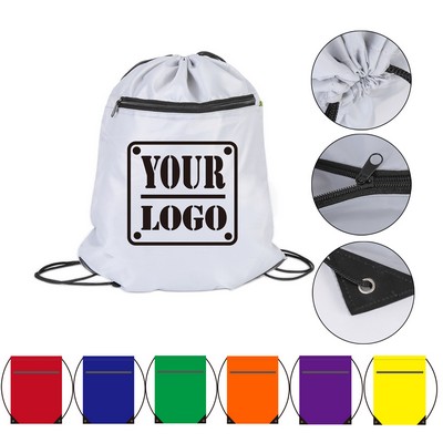 Front Zipper Drawstring Backpack