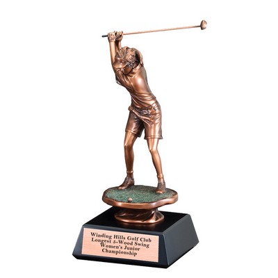 16" Bronze Electroplated Female Golf Back Swing Trophy