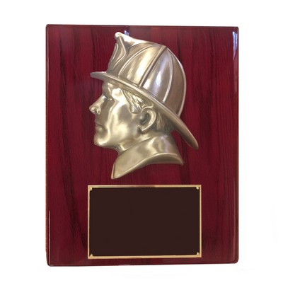 Large Fireman Head on Piano Finish Plaque (10 ½" x 13")