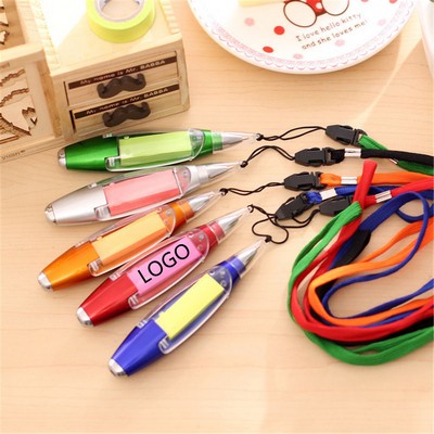 Multi-function hanging rope color note paper lamp pen