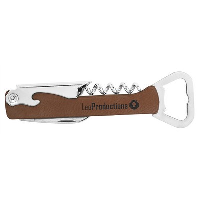 Dark Brown Corkscrew Bottle Opener, Laserable Leatherette, 1-1/8"x5-1/4"