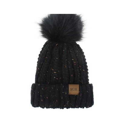 Adult Winter Knitted Hat Fur Pom Knit Beanie