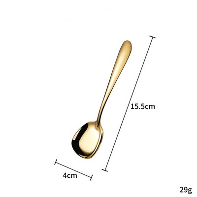 6.10 Inch Gold Surface 304 Stainless Steel Small Size Square Bottom Soup Spoon W/ Inclined Handle