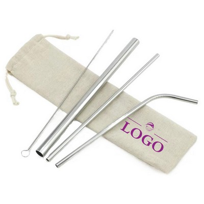 Stainless Steel Straw Set With Linen Pouch