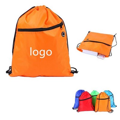 Drawstring Bags with Zipper Pocket Pull String Backpack Bags