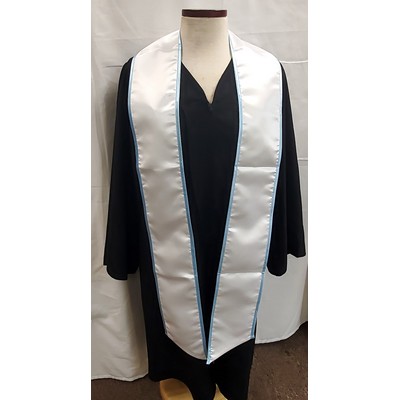 White Graduation Sash With Light Blue Binded Edge