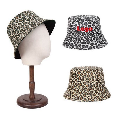 100% Premium Cotton Blend Twill Outdoor Leopard-Print Bucket Hat