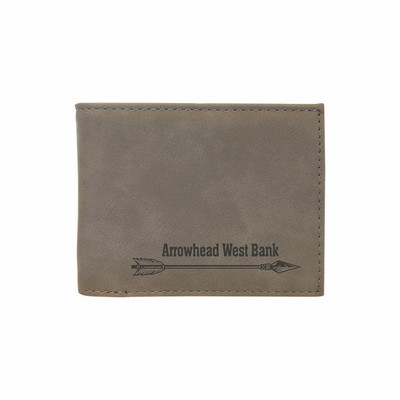 Gray Leatherette Bi-Fold Wallet w/ Flip ID Display