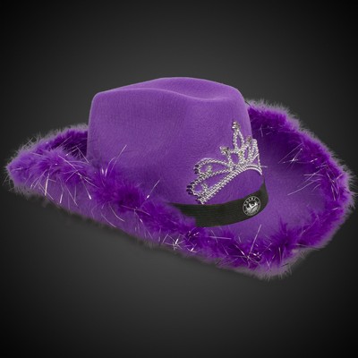 Purple Light Up Cowboy Hat w/ Tiara and Feather(Black Imprinted Band)