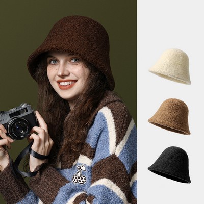 Winter Faux Fur Warmer Fisherman Sheep Felt Bucket Hat