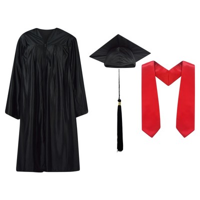 Shiny Finish Graduation Gown Cap Tassel and Stole Set