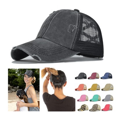 Women Baseball Cap Ponytail Cross Hat