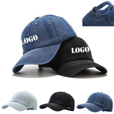 Vintage Washed Denim Dad Hat Adjustable Baseball Cap