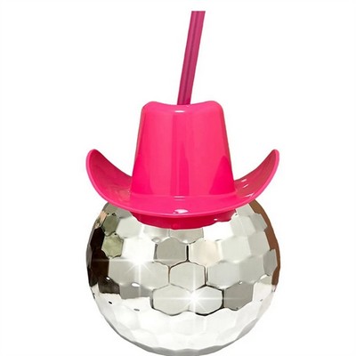 Disco Ball Hat Cup: Glittering 20oz Tumbler with Straw