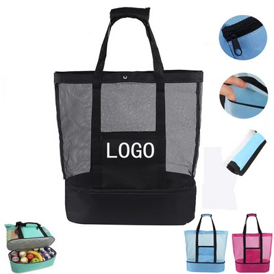 Mesh Beach Tote with Insulated Cooler and Pocket