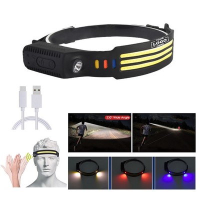 LED Motion Sensor Headlamp Rechargeable Flashlight