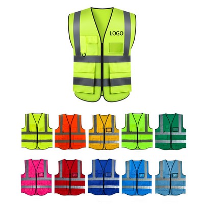 High-Visibility Safety Vest with Pockets and Zipper Front