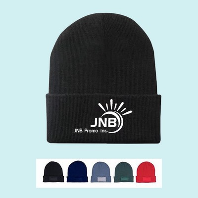 Unisex Comfy Leather Logo Patch Beanie