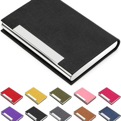 PU Leather and Stainless Steel Portable Business Card Holder