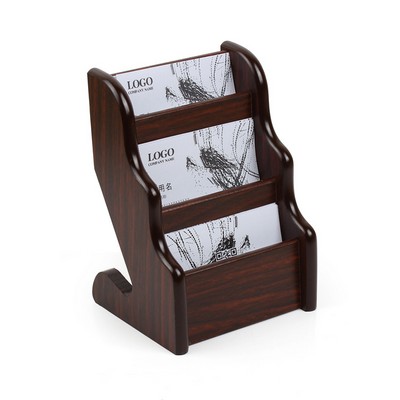 Three-Tier Wooden Business Card Display Stand