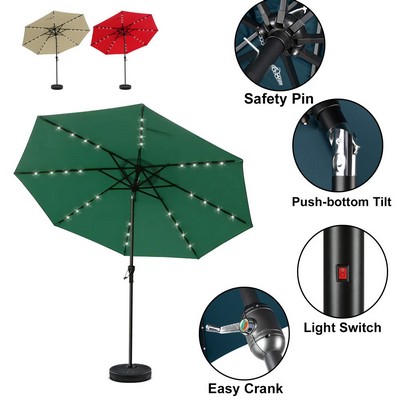 9' Patio Umbrella With Solar LED Lights