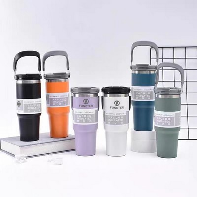 30 Oz /900ml Coffee Mug Camping Mug 304 Stainless Steel Travel Tumbler Cup W/Flip Straw and Handle