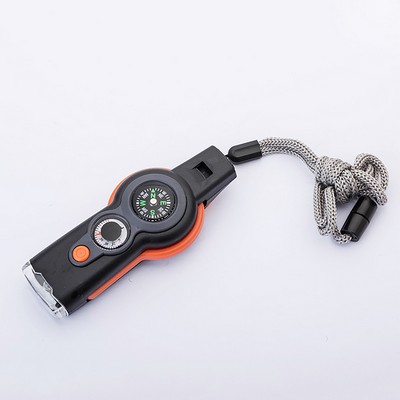 7-in-1 Survival Whistle with LED, Compass & Thermometer