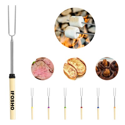 32" Extendable Roasting Sticks with Wooden Handle for Marshmallows Hot Dogs for Camping BBQ Grill