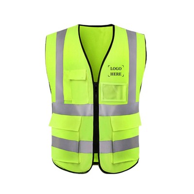 High Visibility 100% Polyester Reflective Safety Vest w/4 Pockets