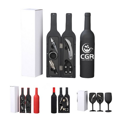 5 Piece Wine Tool Set In Bottle Shape Black Case