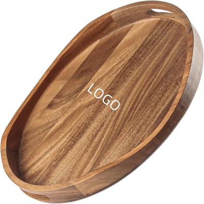 Acacia Wood Serving Tray with Handles - 17"x13" Round