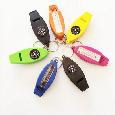 4 in 1 Compass Thermometer Whistle Magnifier with Keychain